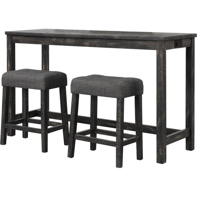 Best Master Furniture Yosef 3 Piece Rectangular Wood Bar Set in Charcoal