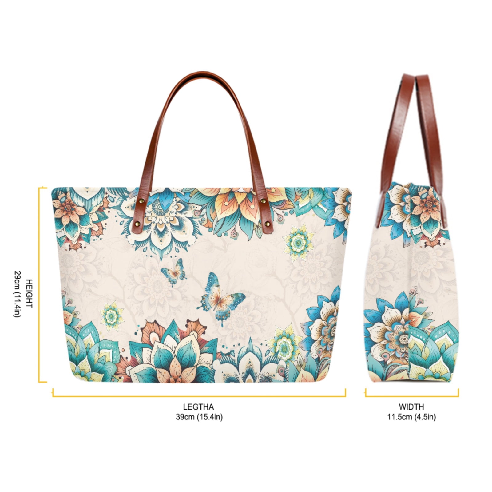 ZUXONGSY Boho Mandala Butterfly Print 2 Pack Purses and Handbag for Women Fashion Top Handle Bag Work Bag Shoulder Bag Multifunctional with Matching Wallet for Shopping Work