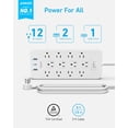 thumbnail image 2 of Anker Power Strip Protector contra sobretensiones (2100J), 12 salidas con 3 puertos USB para iPhone 15/15 Plus/15 Pro/15 Pro Max, 5 pies, enchufe plano, carga de suministro de energía de 20 W para el, 2 of 5
