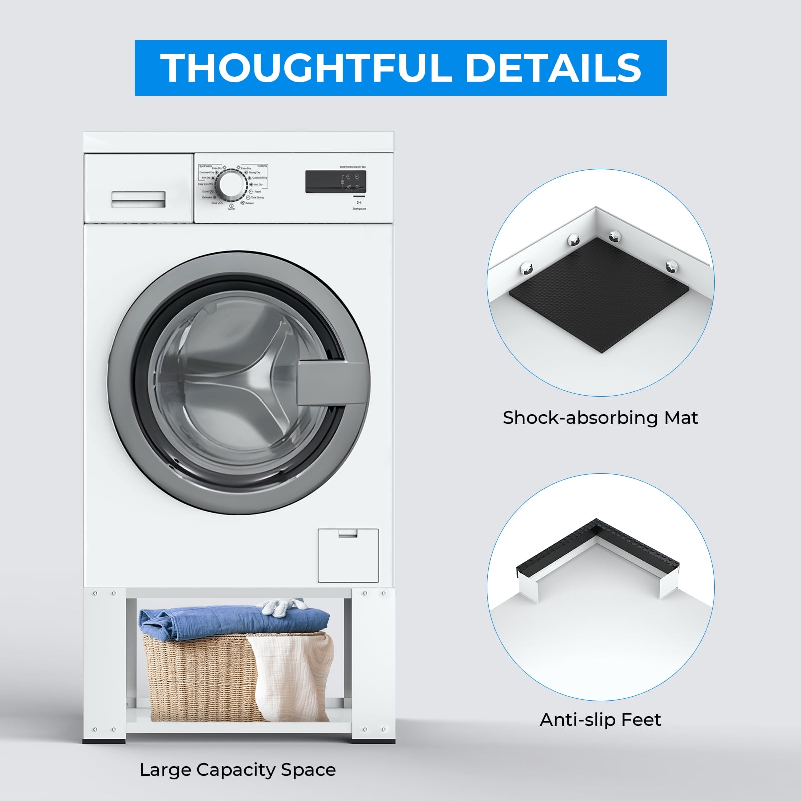 Washer Dryer Pedestal 28" Heavy Duty Matalde Washing Machine Pedestal 15.7" Height Laundry Riser, Stainless Steel, White