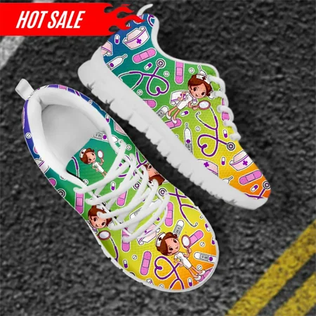 

Brand Design Nursing Shoes for Women Cartoon Nurse Doctor Pattern Lace Up Outdoor Walk Sneaker Ladies Hospital Work