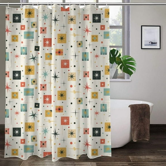 Mid Century Shower Curtain, Retro Bathroom Decor Home Decor, Housewarming Gift Unique Shower Curtains Mid Century Style Gift, Vintage Style 60x72in