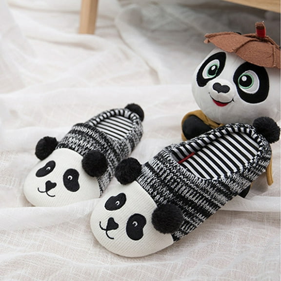 DEEPCRAFF 1 Pair Panda Slippers Adorable Warm Cotton Shoes for Boys Indoor Home Use 11.8x3.9x2.4in