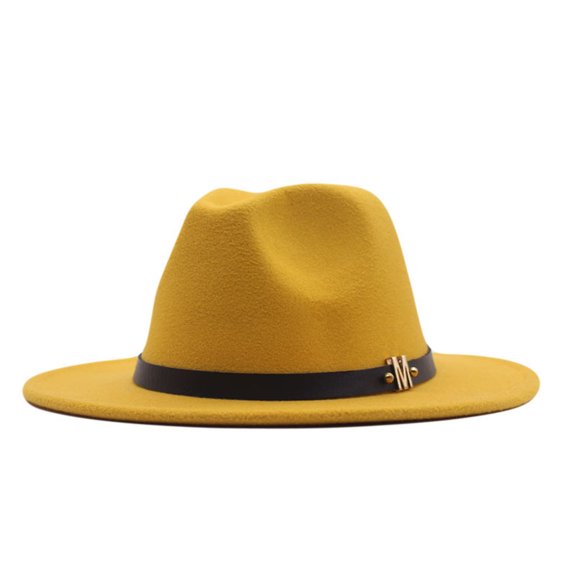 Fgnfyis Women‘S Classic Wide Floppy Panama Hat, Wool Fedora with Belt Buckle Sun Hat - Women‘S Hats Yellow