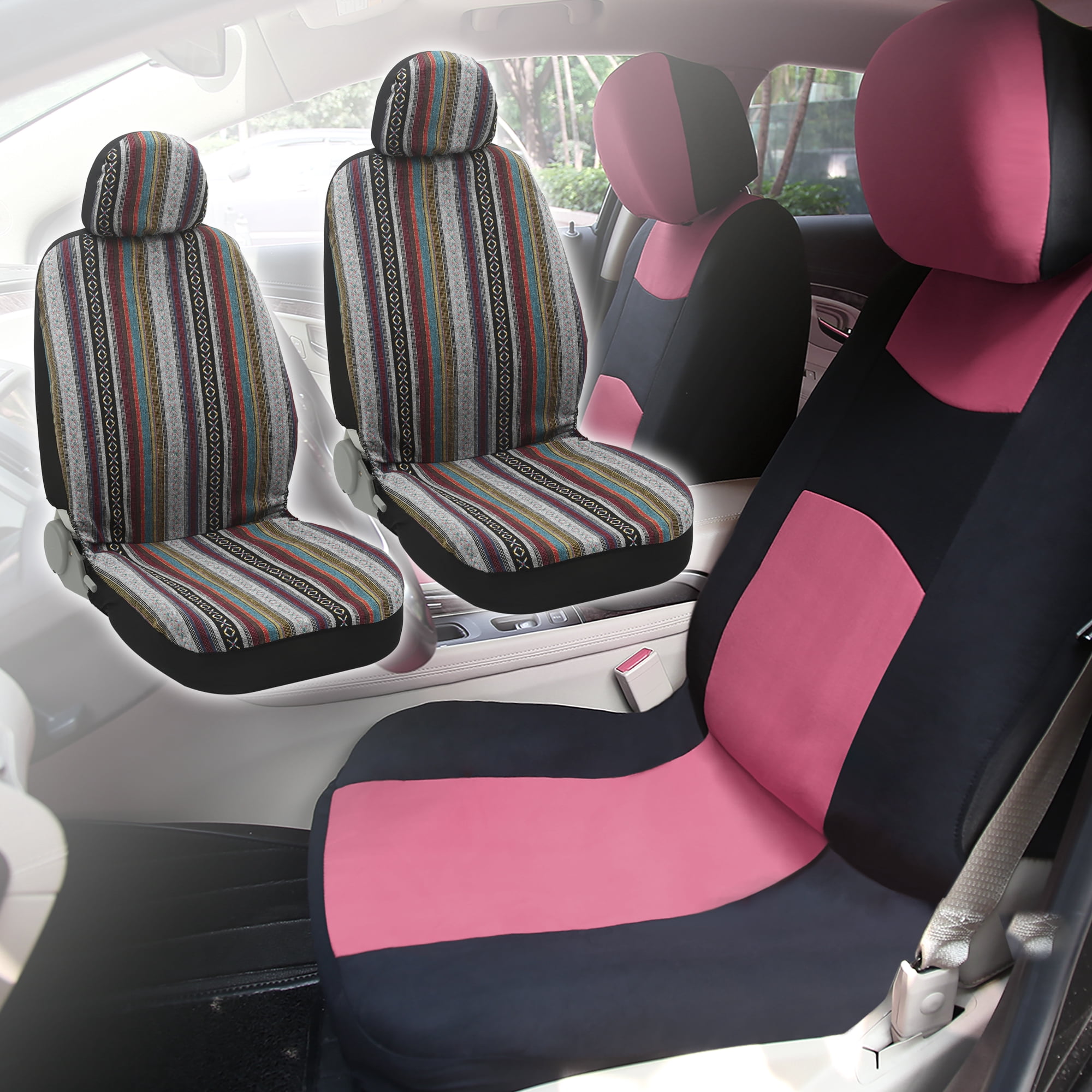 Unique Bargains Saddle Blanket Car Seat Covers Front Set Headrest Cover Washable
