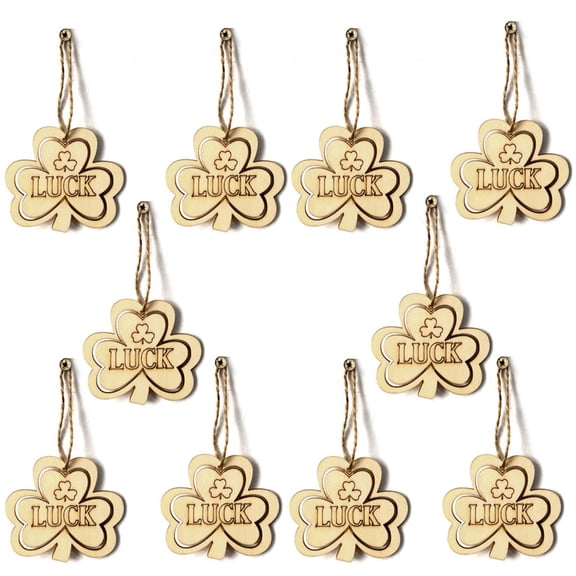 10Pcs Clovers Shaped Wooden Embellishment,Unfinished Paintable Blanks Wooden Decorations,St. Patricks Day Hanging DIY Craft Supplies