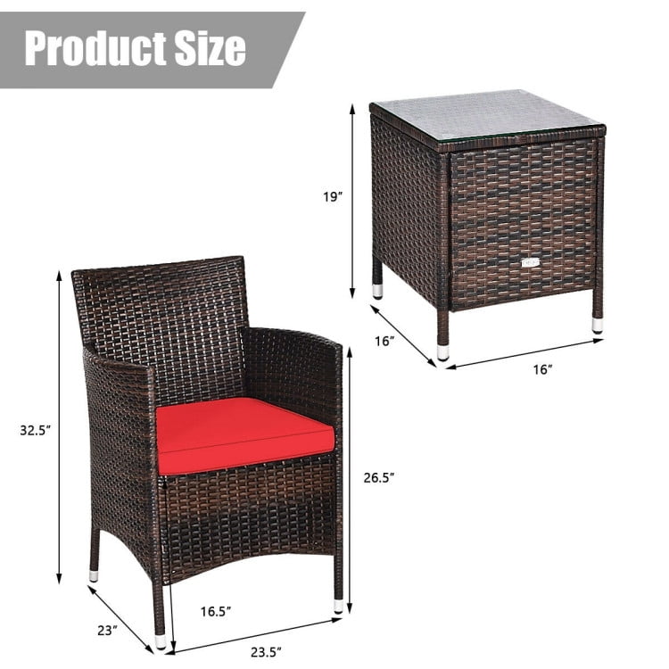 Aimee Lii 3 Piece Wicker Patio Furniture Set, Wicker Outdoor Sectional with Washable and Removable Cushion for Patio, B-Red