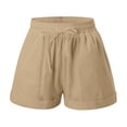 thumbnail image 4 of Shorts for Women Trendy JIANLAI Casual Cotton Linen Shorts Elastic Drawstring Summer Beach Vacation Shorts Pockets (S-5XL) Brown, 4 of 4