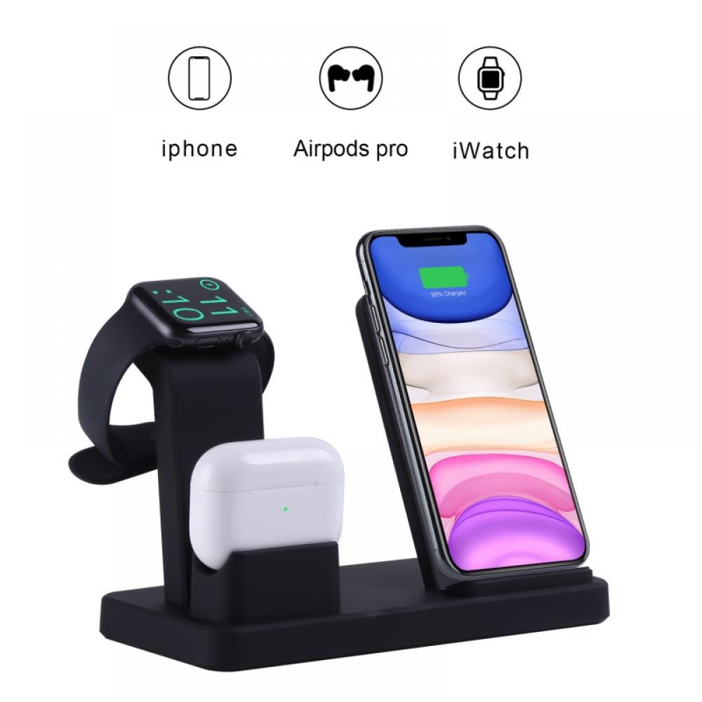 Wireless Charging Station, 2020 Upgraded Saferell 3 in 1 Qi-Certified  Wireless Charger Stand Compatible with Apple Watch Series 5-1, AirPods Pro,  