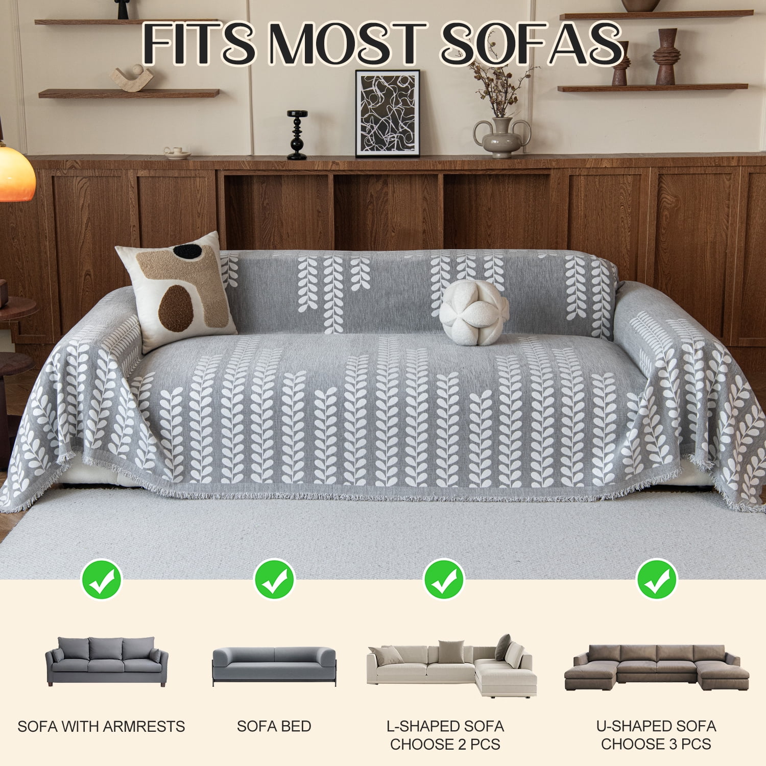 Jessy Home Sofa Covers Couch Cover Sofa Slipcover for Most Shape Sofas Multi-Function Furniture Cover for Pets Cats Dogs Home Decor 71"x 118"Light Gray