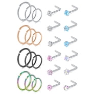 Briana Williams 6 Pezzi Colore Misto Acciaio Chirurgico 316L Anelli Perni Naso Sagomato A Forma Di L 22G 20G 18G Con 2mm CZ Piercing Gioielli - 8
