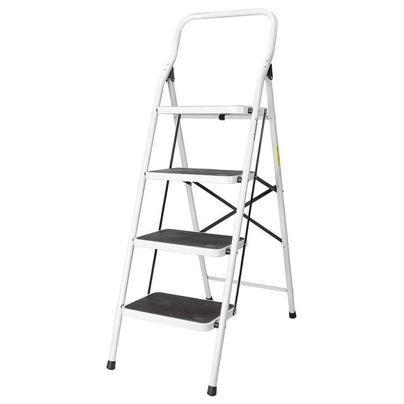 4 Step Ladder, Folding Step Stool Portable Sturdy Steel Stepladder with Comfy Grip Handle and Anti-slip Step Feet