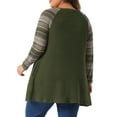 thumbnail image 3 of Plus Size Tunic Tops for Women Long Sleeve Raglan Color Block Knit Pullover Shirts with Pockets 3X Army Green, 3 of 6