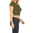 thumbnail image 2 of Women's Short Sleeve Stretch Lightweight Round Neck Solid Cropped Top, 2 of 5