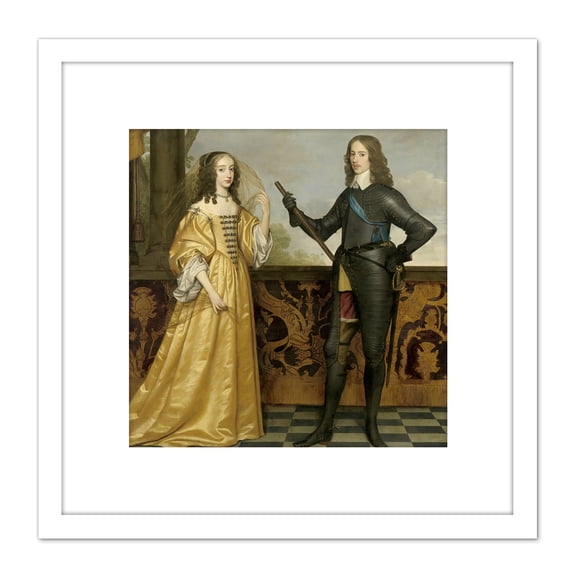 Honthorst Willem Ii Prince Orange Wife Mary Stuart 8X8 Inch Square Wooden Framed Wall Art Print Picture with Mount