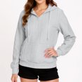 thumbnail image 6 of WTOBBY Women's Solid Color Cable Knit Hoodie, Drawstring Casual Pullover, Soft Fleece Lined Sweatshirt with Front Pocket for Hands Warming Comfort,Light Gray M, 6 of 6