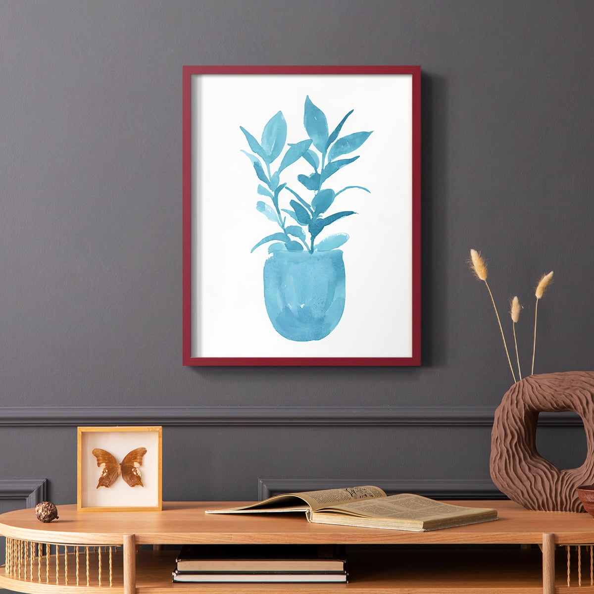 Watercolor House Plant III Framed Print in Red Solid Wood 8 x 10 Framed Print