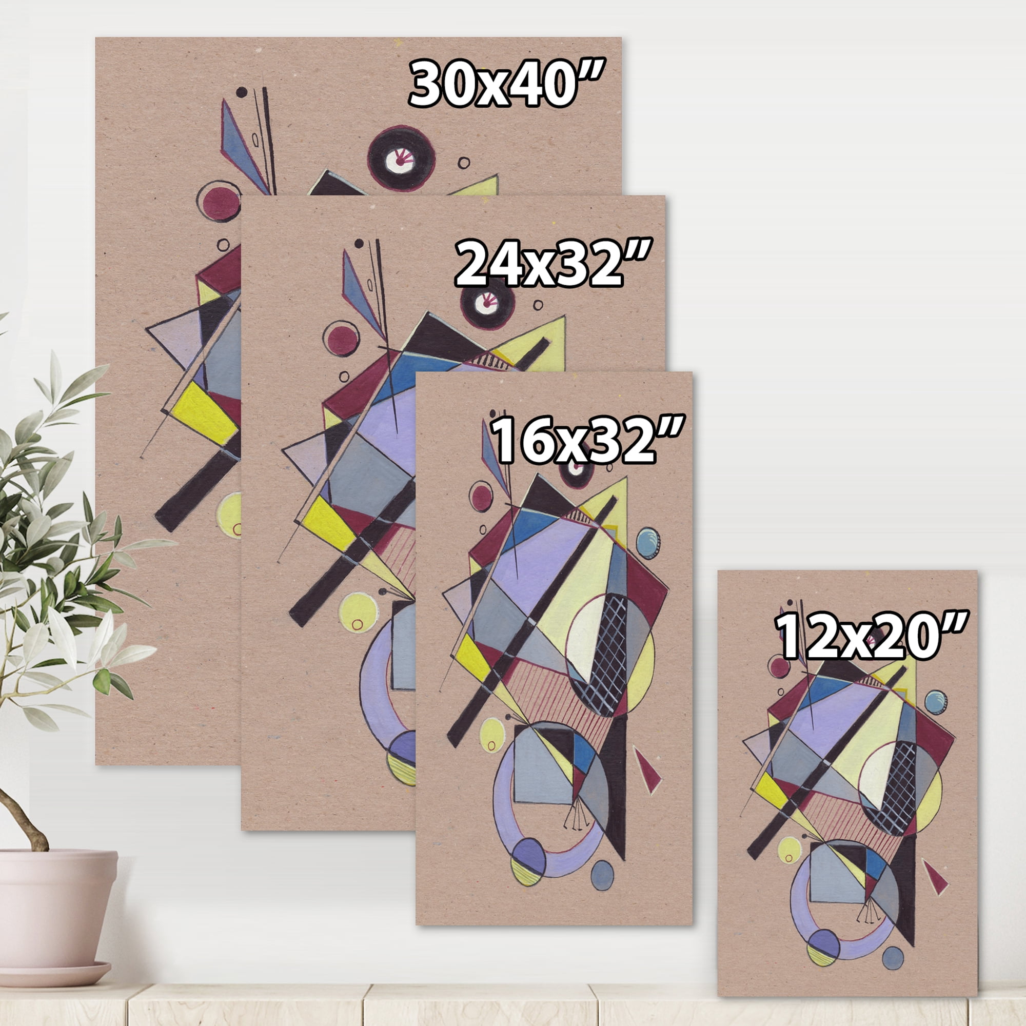 Designart ' Abstract Compositions Of Colored Geometric IV ' Modern Canvas Wall Art Print
