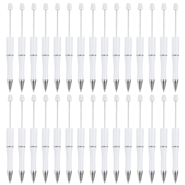 Bolígrafos de cuentas Uxcell 30 paquetes de tinta negra bolígrafo de plástico creativo DIY para maestros, oficina, manualidades, decoraciones de fiesta, suministros hechos a mano, blanco