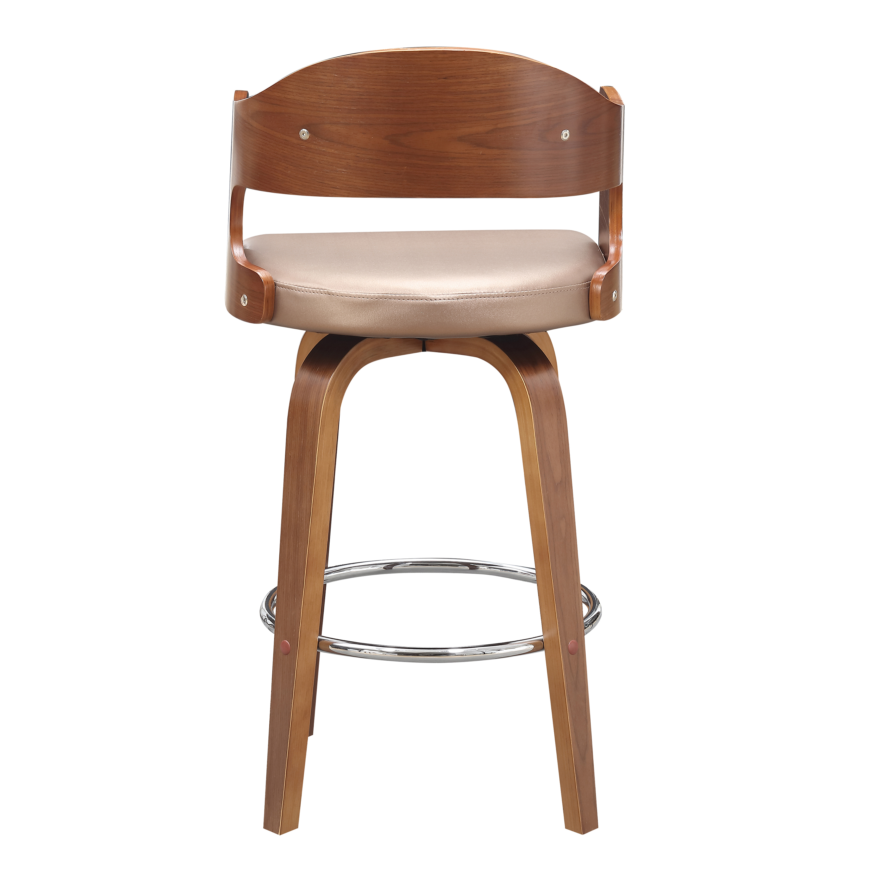 Wood and Faux Leather Copper Mid-Century 27-Inch Counter Seat Height Swivel Barstool