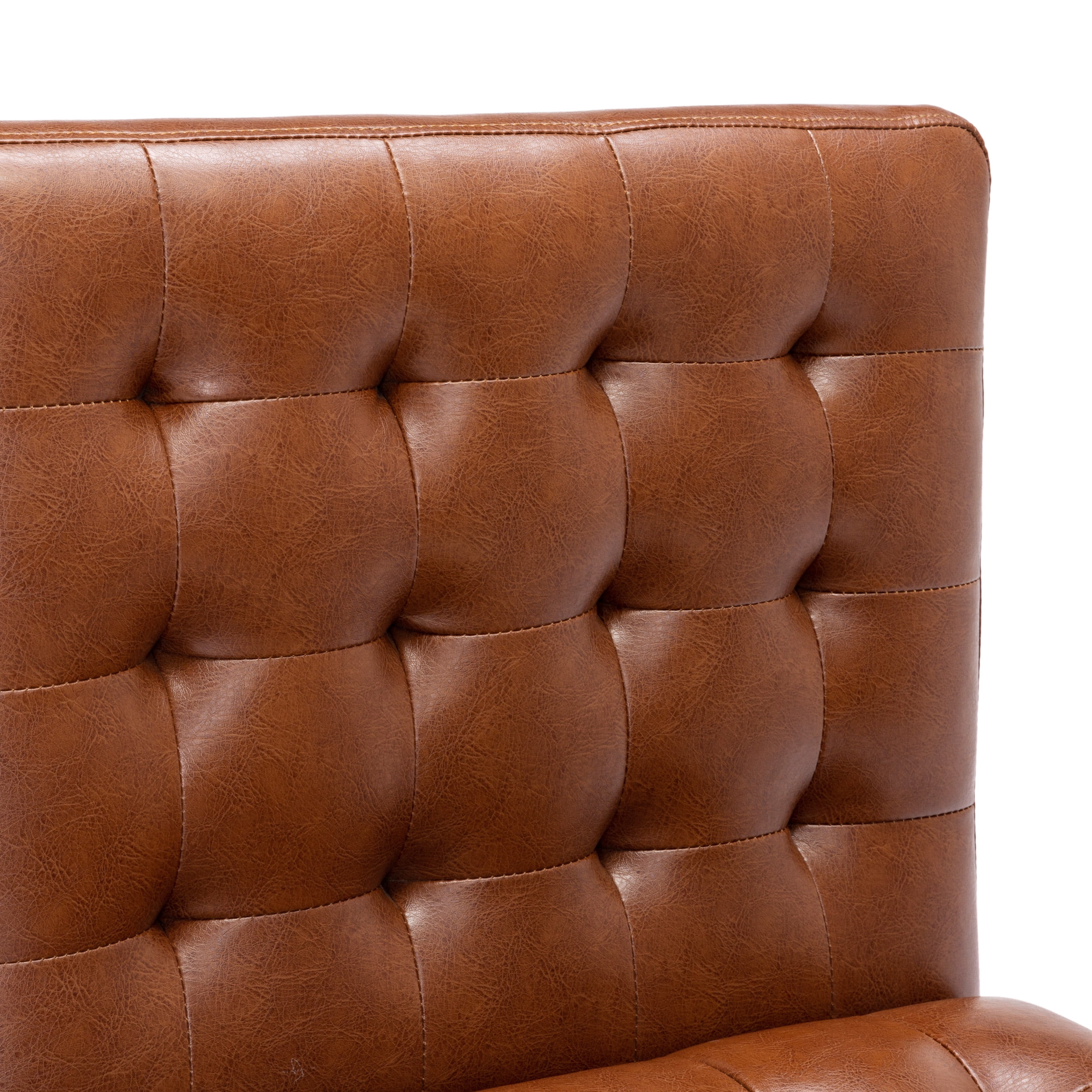 Noble House Voll Tufted Faux Leather Accent Chair in Cognac Brown with Rubberwood Espresso Legs