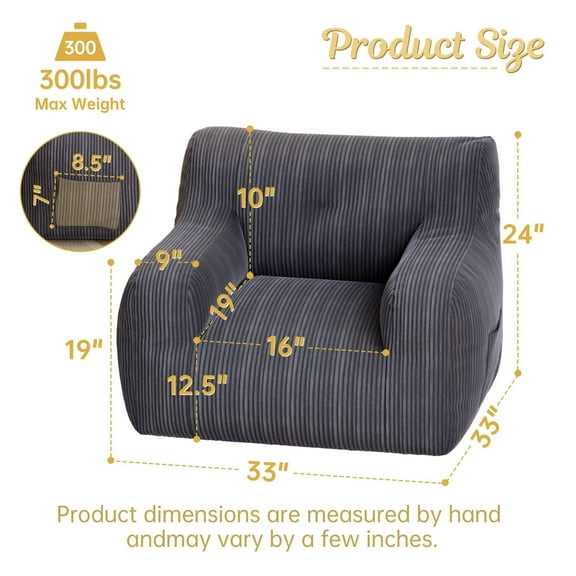 Bean Bag Chairs for Adults and Kids - Bean Bag Sofa with Tufted Soft Stuffed Filling for Living Room,Bedroom Accent Sofa Chair with Pocket Dark Gray faux fur