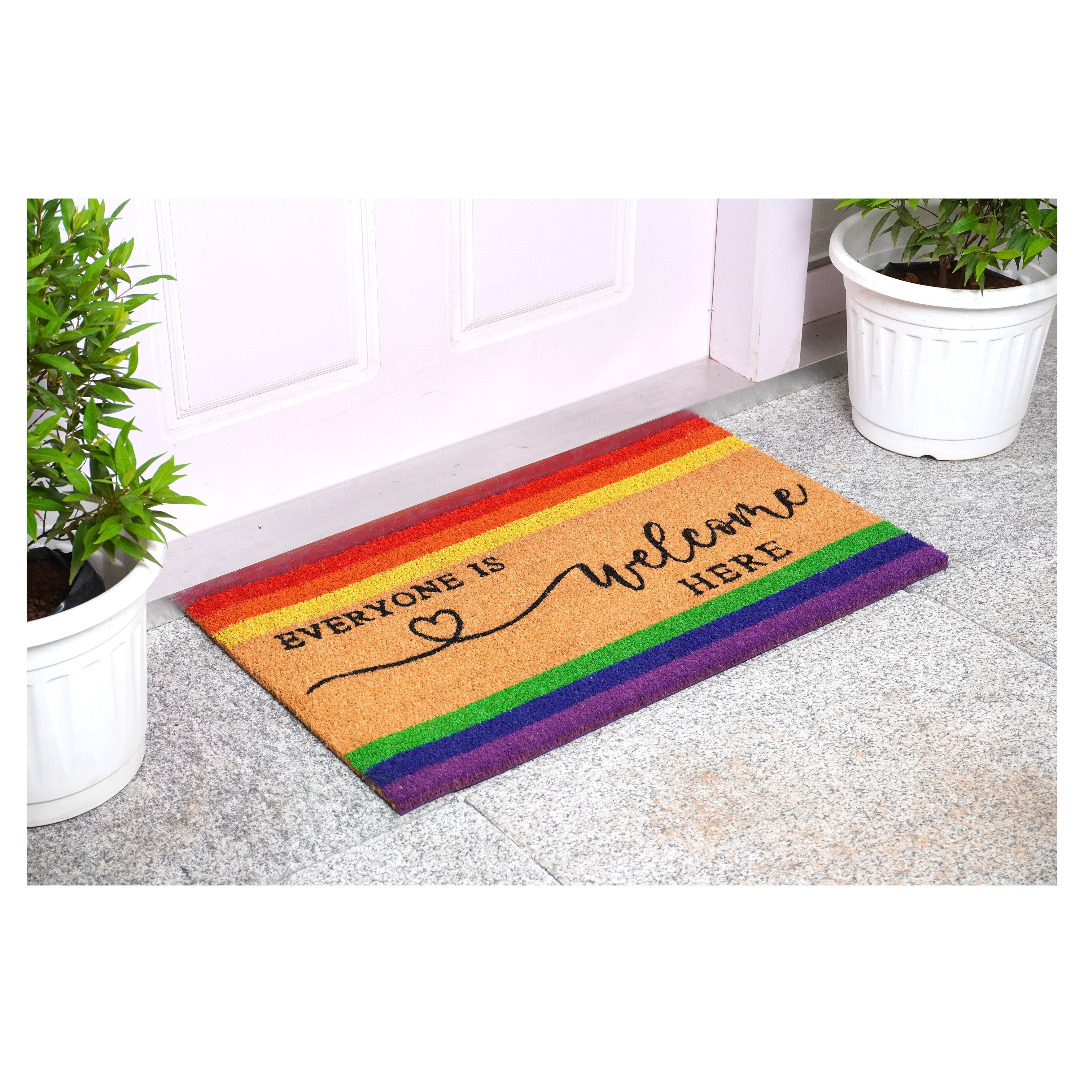 Calloway Mills 107832436 24 x 36 in. Coir & Vinyl Everyone is Welcome Here Rectangular Doormat - Multi Color