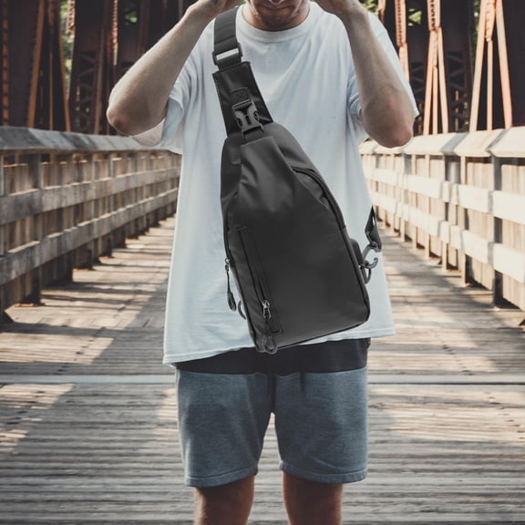 RENACLIPY Chest Bag Black Waterproof Shoulder Pack Adjustable Strap for Hiking Cycling and Travel