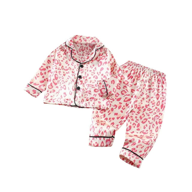 Odeerbi 3-18 Meses Niños Niñas Pijama de Satén Solapa Con Muesca Camisa de Manga Larga Pantalón Conjunto Suave Estampado Ropa de Dormir Pijama Conjunto