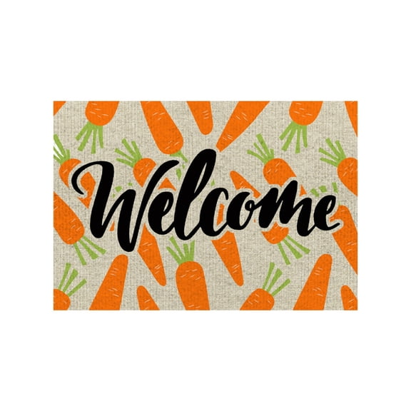 Happy Easter Carrot Bunny Welcome Doormat - Non- Indoor/Outdoor Entryway Rug, Washable Front Door Mat for Spring, Porch, Kitchen, and Home Easter Decor