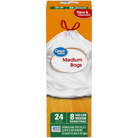 Great Value Medium Kitchen Drawstring Trash Bags 8 Gallon 24 Count Great Value Medium Kitchen Drawstring Trash Bags 8 Gallon 24 Count