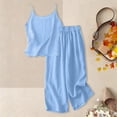 thumbnail image 5 of Miluxas Girls Linen Outfit 2 Piece Sleeveless Cami Top and Wide Leg Pants Set Kids Solid Casual Summer Beach Vacation Clothes Light Blue 150, 5 of 7