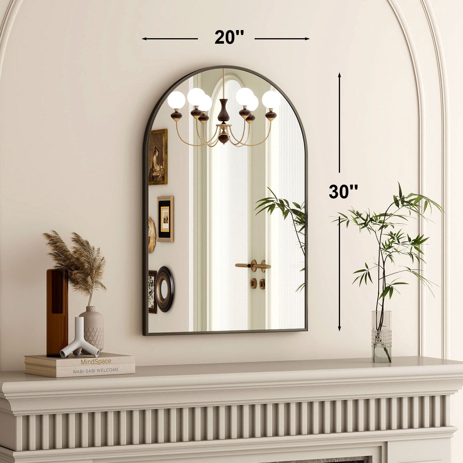 GRAHMCY 20"x30" Arched Bathroom Mirror Wall Mounted Mirror, Black