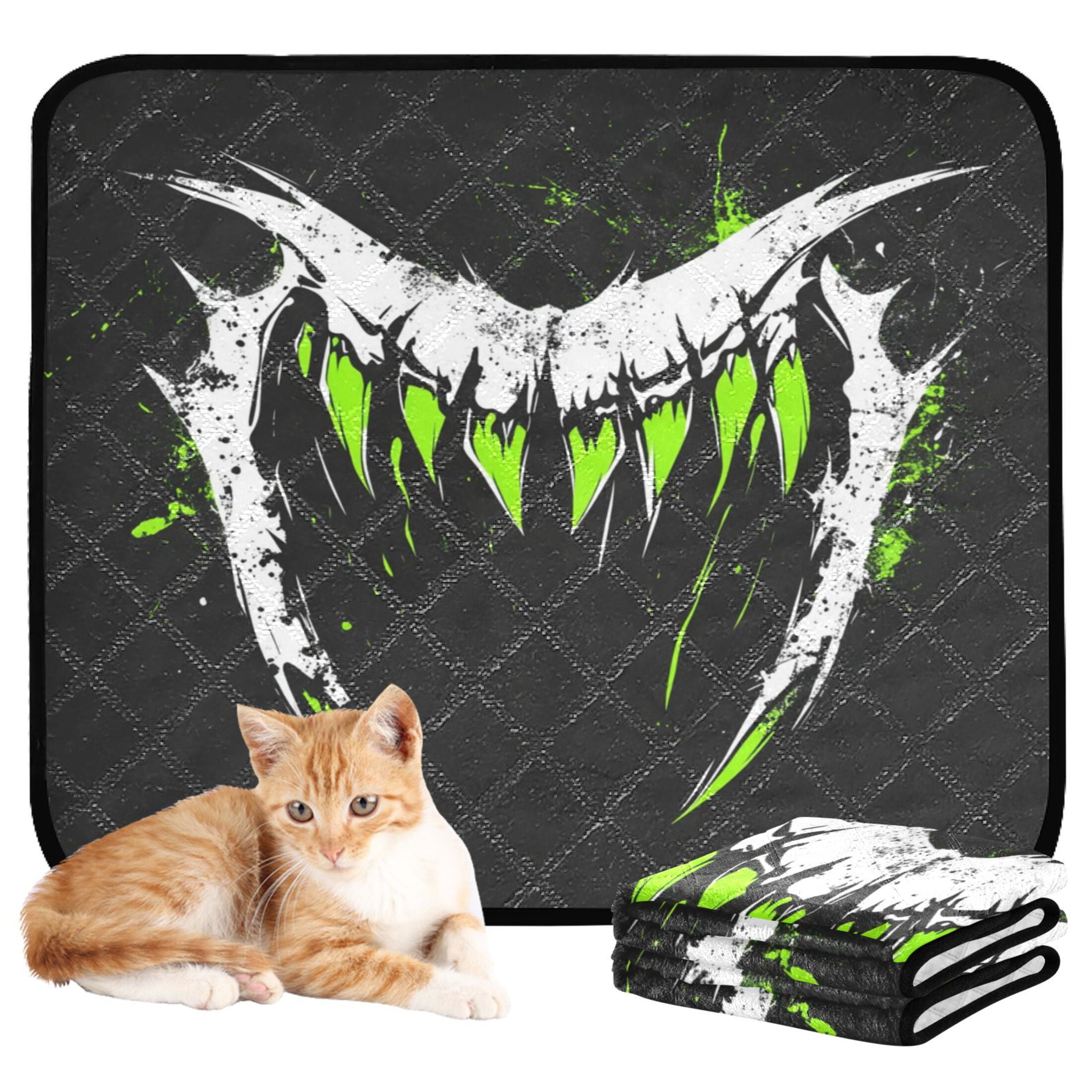 Qxltty Green Fangs Cat litter Pads Pet Set of 2 Diaper Mats Center Anti-leakage Layer Absorbent Soft and Comfortable