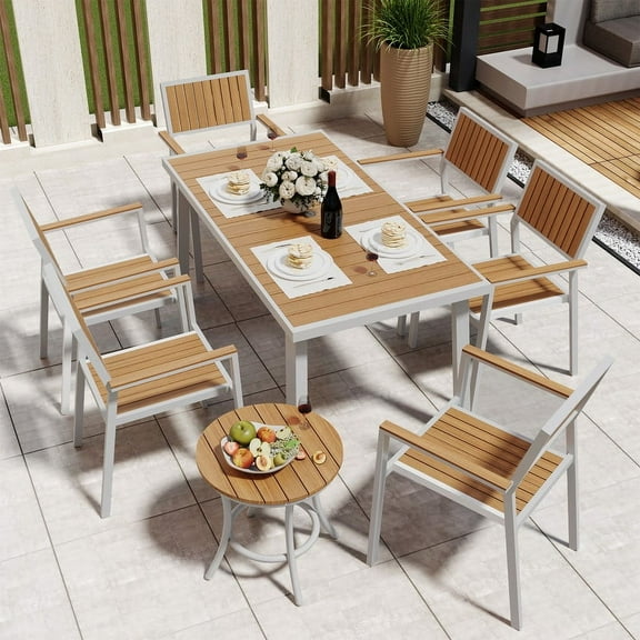 Pamapic 8-Piece Contemporary Aluminum Stackable Dining Furniture Sets Yellow