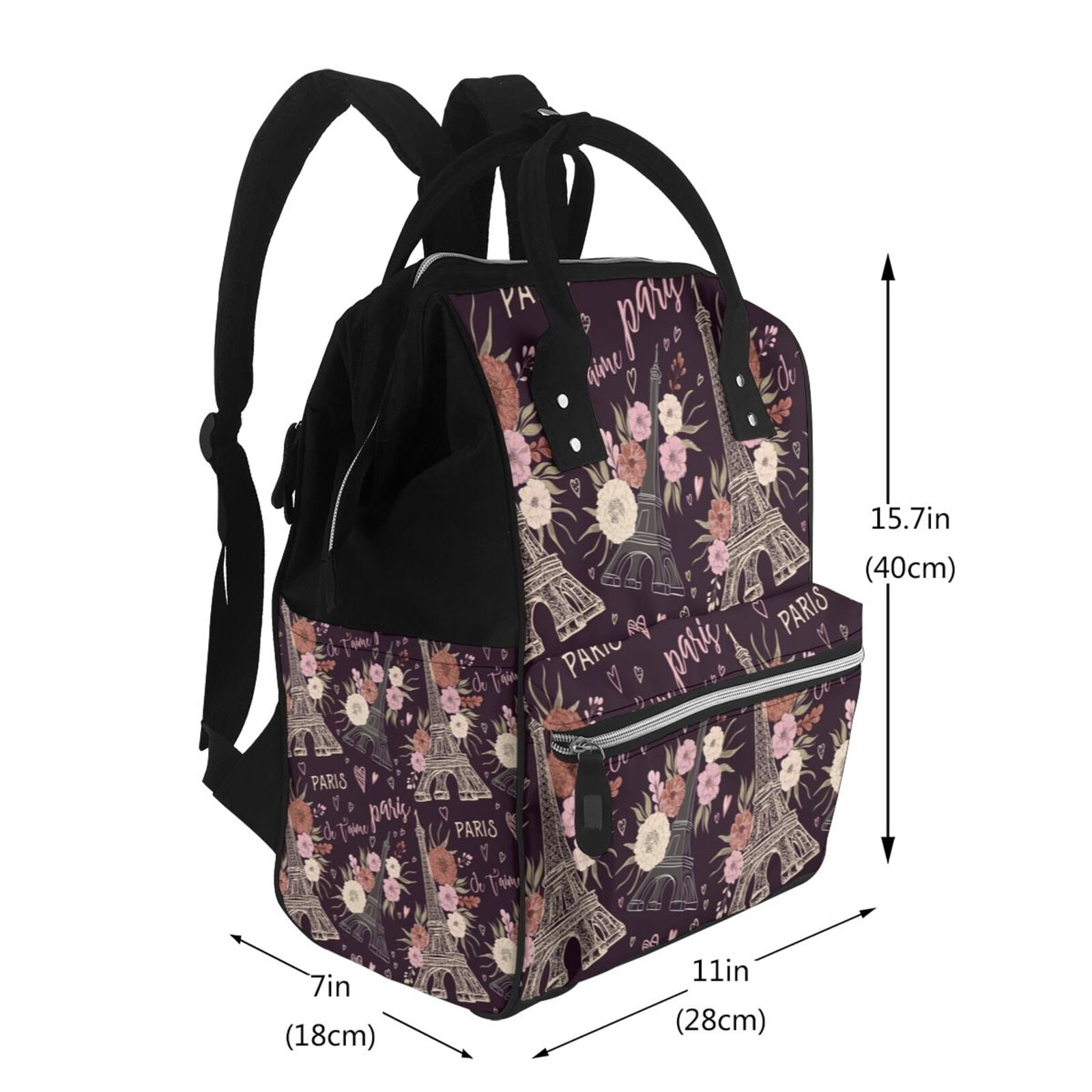 Ratiio Romantic Paris Mummy Backpack - Waterproof Twill Canvas, Large Capacity Diaper Bag with Multiple Pockets and Adjustable Straps