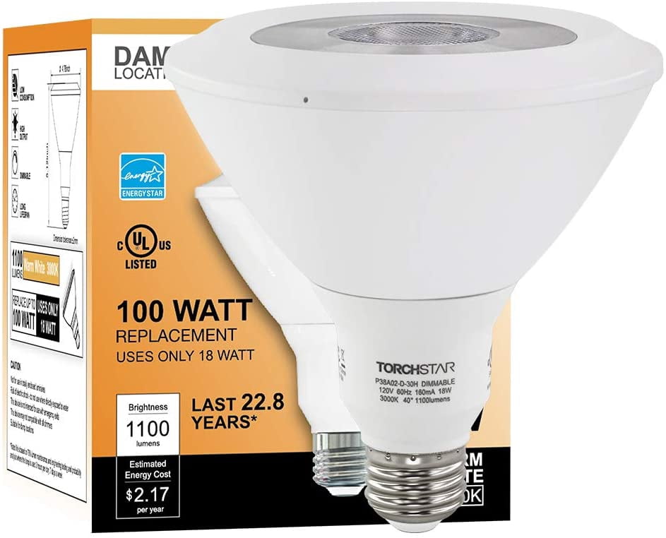 TORCHSTAR PAR38 LED Light Bulbs, Dimmable 18 Watts(100W Equivalent), E26 Base, UL-Listed, 3000K Warm White, Pack of 4