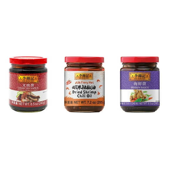 NineChef Brand Spoon Plus 3 Pack Lee Kum Kee Cooking Sauce, 3 Flavors(Char Siu Sauce,Dried Shrimp Chili Oil,Hoisin Sauce)
