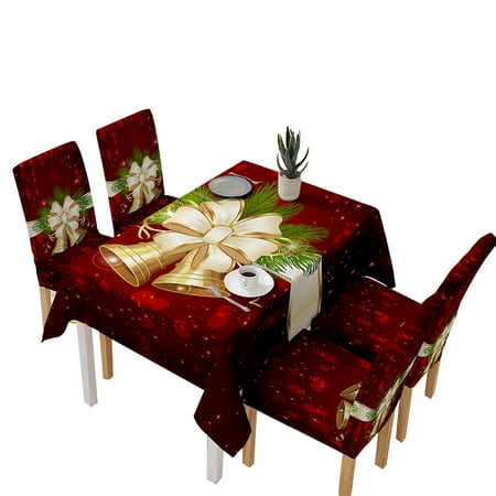 

Christmas Tablecloth & Chair Cover Set Deep Red Father Christmas Santa Tablecloth for Kitchen Dining Room Tablecloth Decorations Bells Tablecloth 140x210