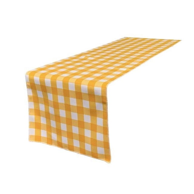 LA Linen Chemin de Table à Carreaux Vichy 14 Pieds' x 108 Pieds' Polyester Réversible en Blanc & Jaune Foncé