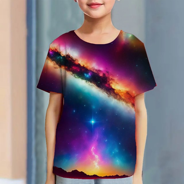 Zwiiyzr T-Shirts Graphiques 3D pour Tout-Petits Garçons Filles Colorés Espace Cool Col Rond T-Shirt Unisexe Manches Courtes 3-14 Ans Multicolore