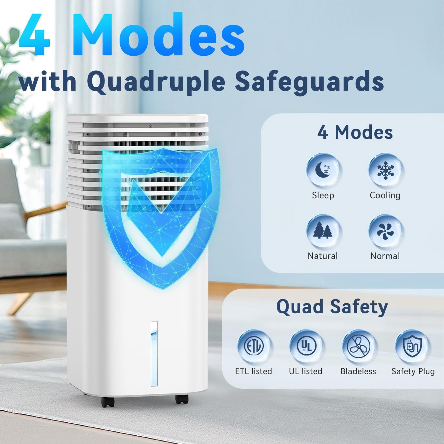 Windowless Air Conditioner Portable 1800CFM w/4 Modes&3 Speeds, 15H Timer&20 FT Remote, 3 Gal Tank for 24H Cooling Swamp Cooler, 4 Ice Packs, 120° Swing Evaporative Air Cooler for Room Indoor