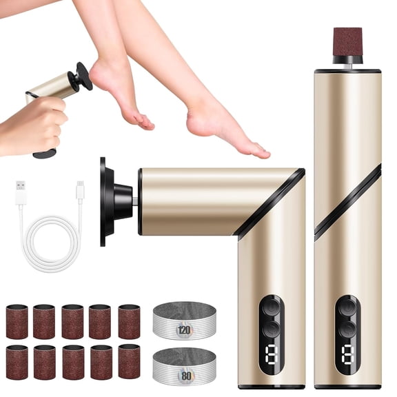 Wiher Electric Foot Callus Remover, Rechargeable Foot File with 2 Grinding Heads, LCD Display Foldable 9 Adjustable Speeds for Emoving Dead Skin and Rough Heels for Home and Travel Use, Gold