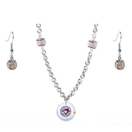 Toronto Blue Jays Crystals from Swarovski Baseball Necklace & Earrings