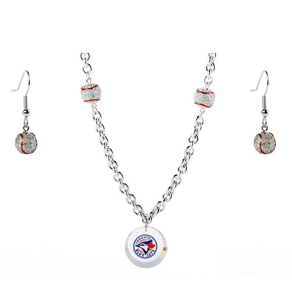 Toronto Blue Jays Crystals from Swarovski Baseball Necklace & Earrings