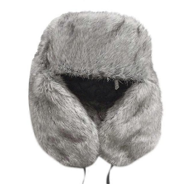 Gorro de piel de conejo, gorro de piel de invierno, grueso, cálido y resistente al frío, de algodón, para exteriores, gorro de piel de conejo con orejeras, gorro de nieve para hombre, gris