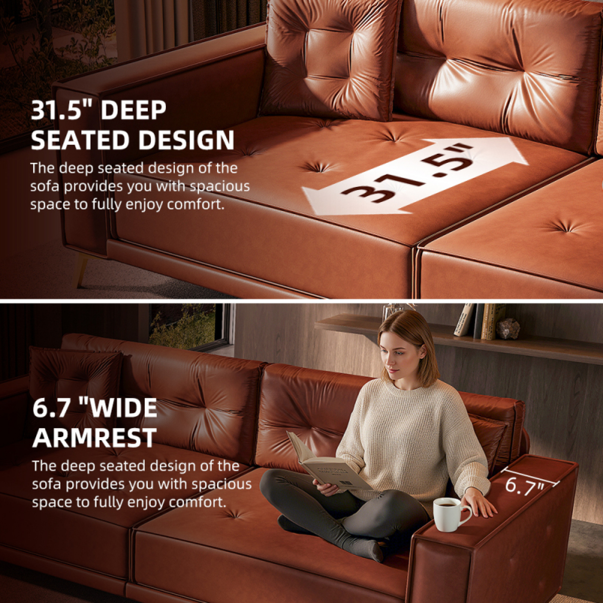 92.1" King Size Faux Leather Sleeper Sofa Bed - 3-in-1 Convertible Pull Out Couch, 4-Seater with Ultra Wide Armrests & Tufted Design, 2 Pillows Included for Living Room, Apartment, Office,Light Brown