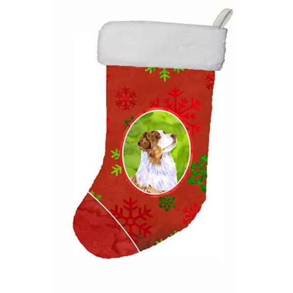 Carolines Treasures  Australian Shepherd Red Green Snowflakes Holiday Christmas Stocking