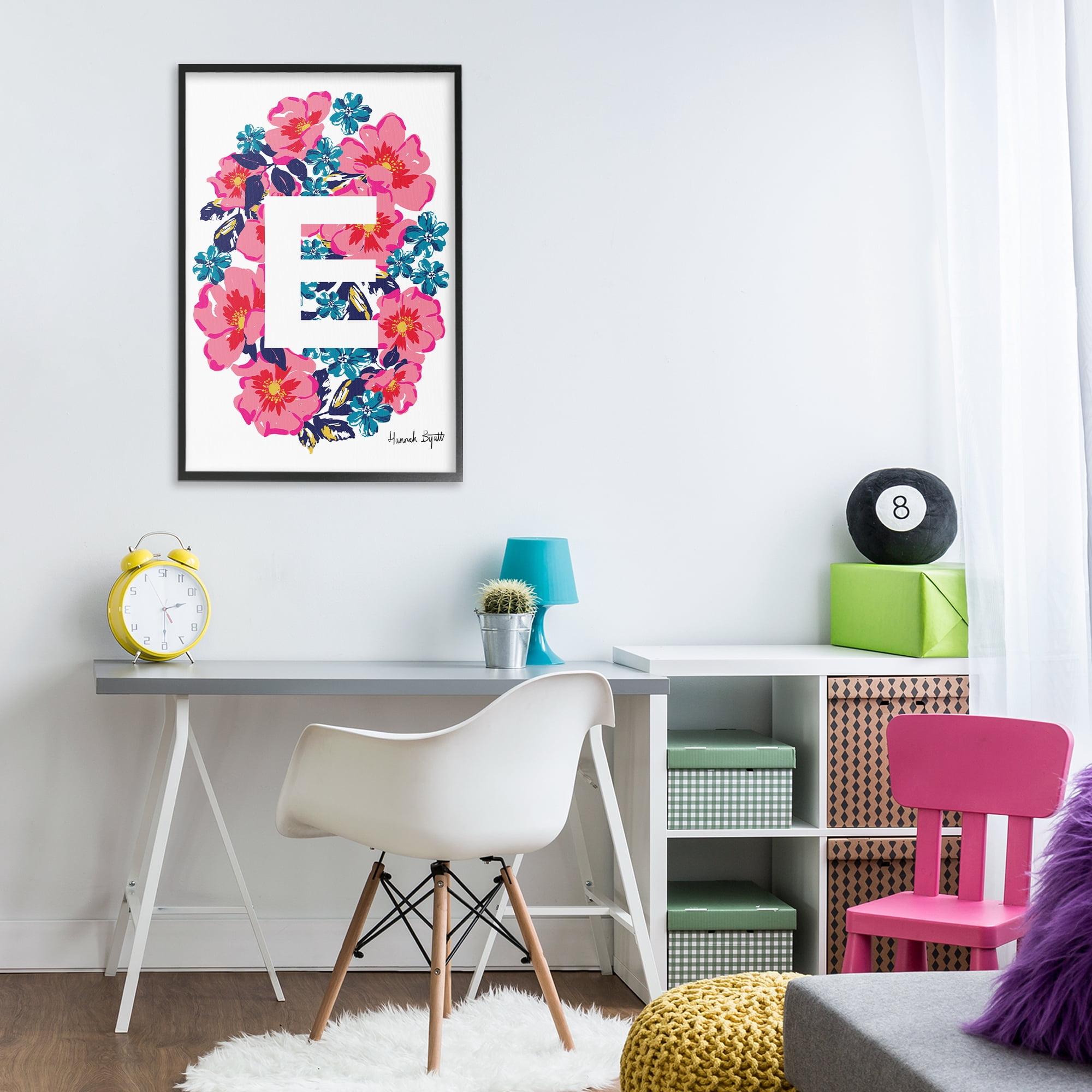 Stupell Industries Floral Bloom Letter E Botanical & Floral Painting Black Framed Art Print Wall Art, 20 x 30