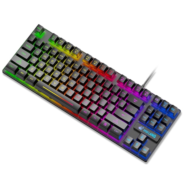 Teclado retroiluminado con LED con cable, 87 teclas, PC, teclados mecánicos iluminados, resistencia a derrames negros, accesorios para ordenador Juegos de teclado y mouse para computadora Negro